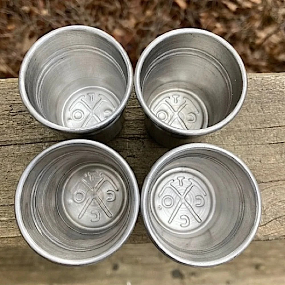 4 GLASSES Shot Glasses Stackable Silver Gray Metal Sturdy Party